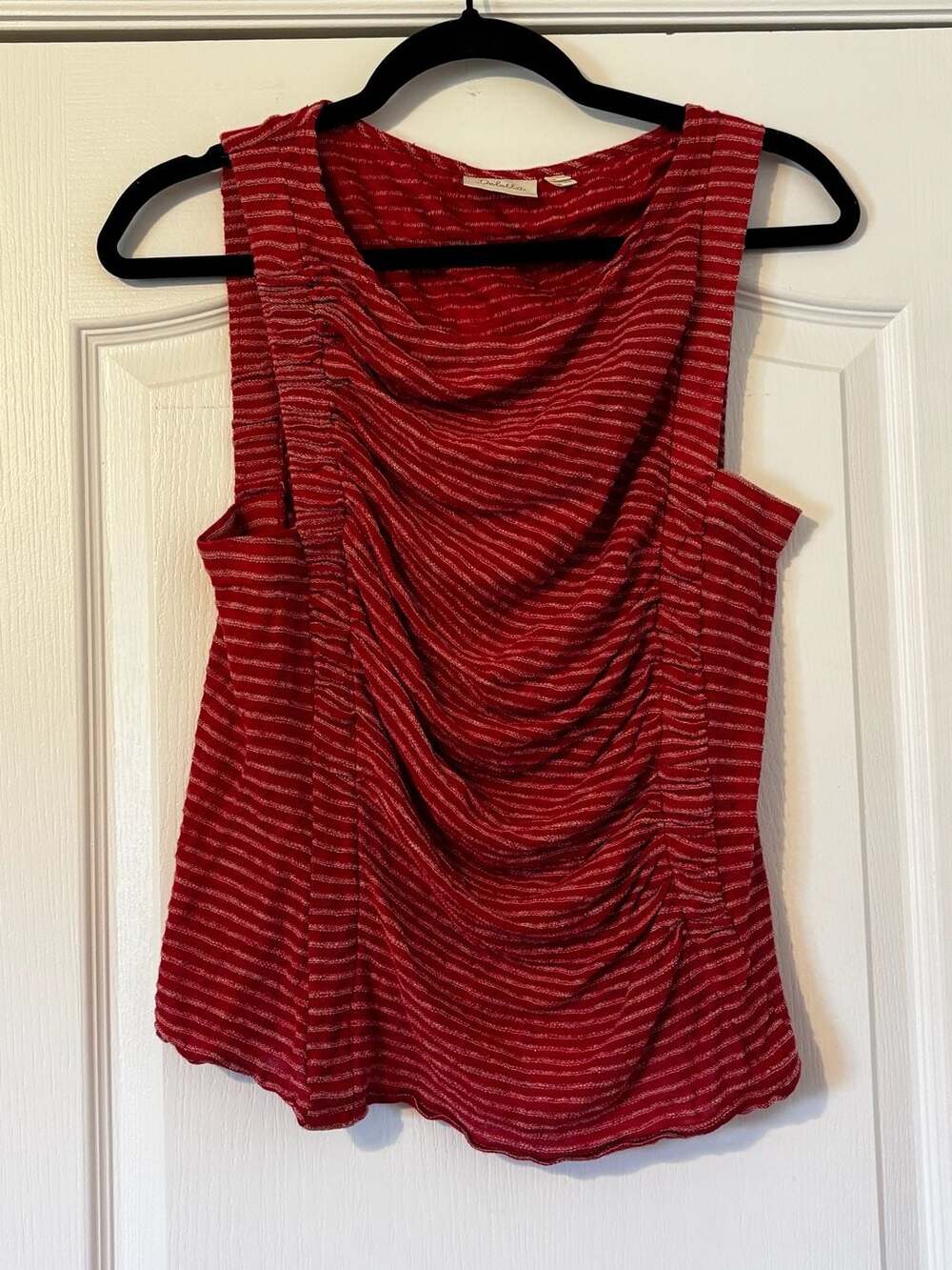 Deletta Anthropologie Red Striped Ruched Draped Front Tank Top Size L